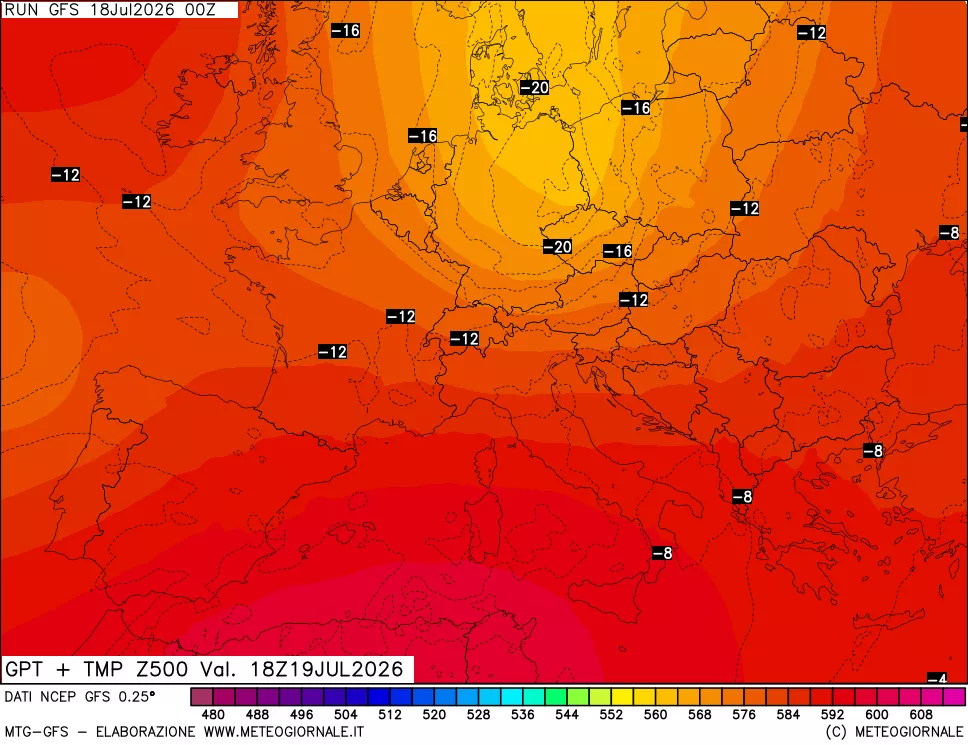 mappa 500 hPa GPT + Temp