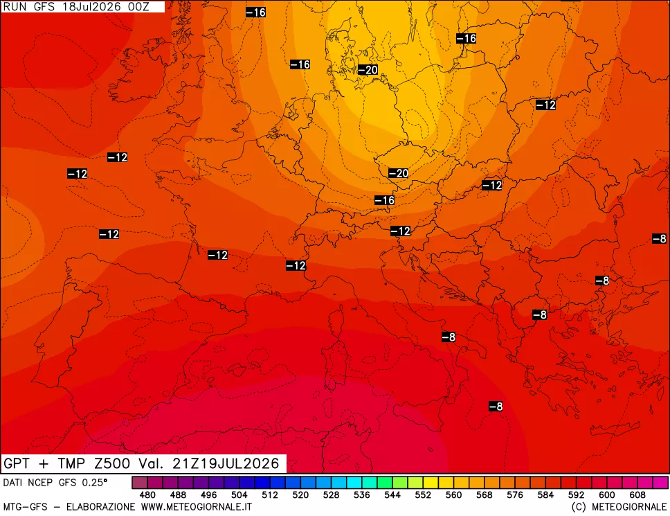 mappa 500 hPa GPT + Temp