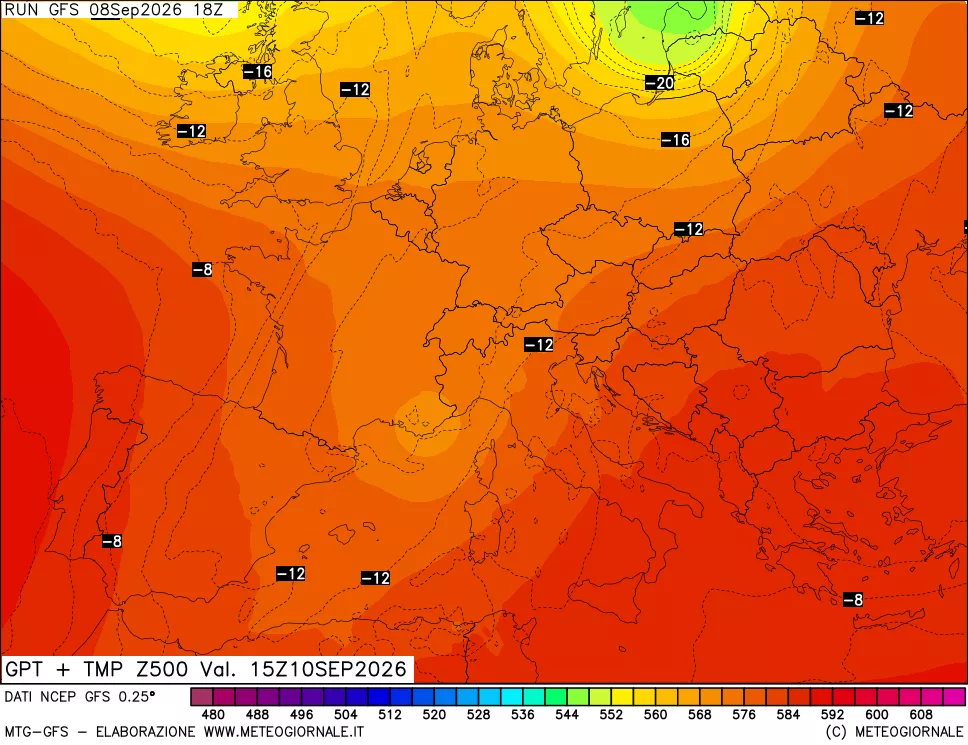 mappa 500 hPa GPT + Temp