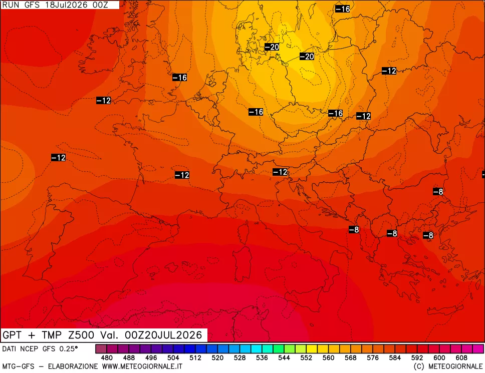 mappa 500 hPa GPT + Temp