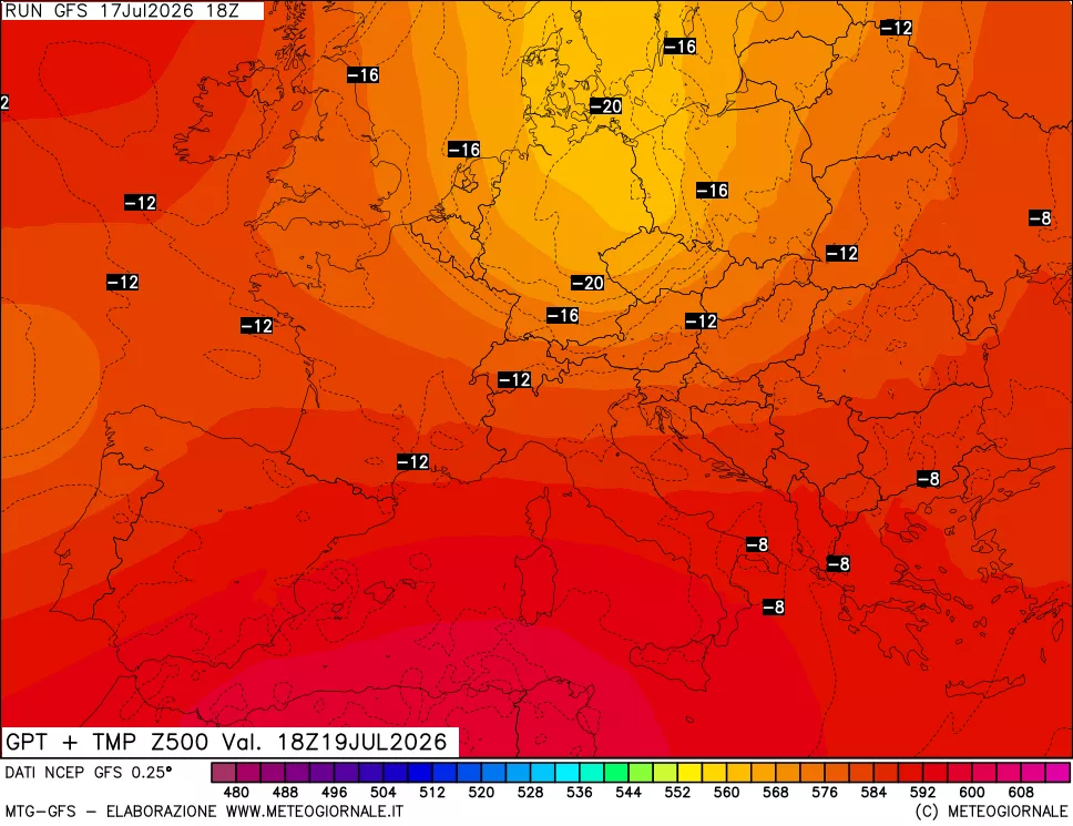 mappa 500 hPa GPT + Temp