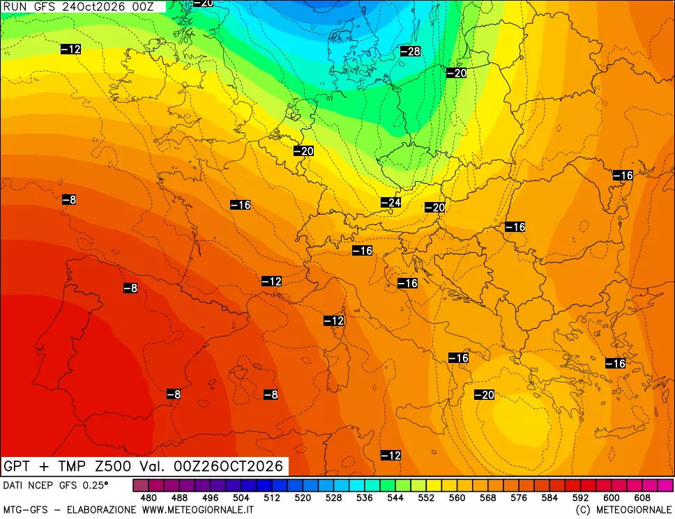 mappa 500 hPa GPT + Temp