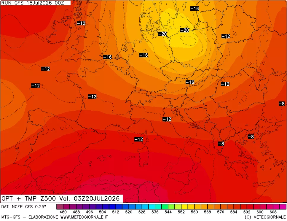 mappa 500 hPa GPT + Temp