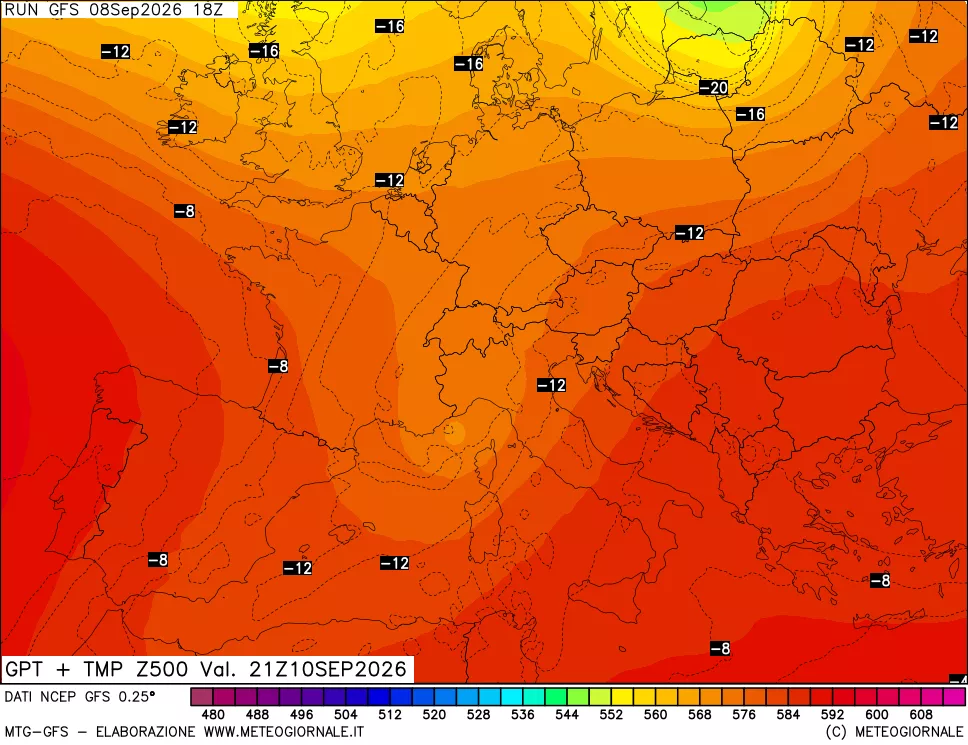 mappa 500 hPa GPT + Temp