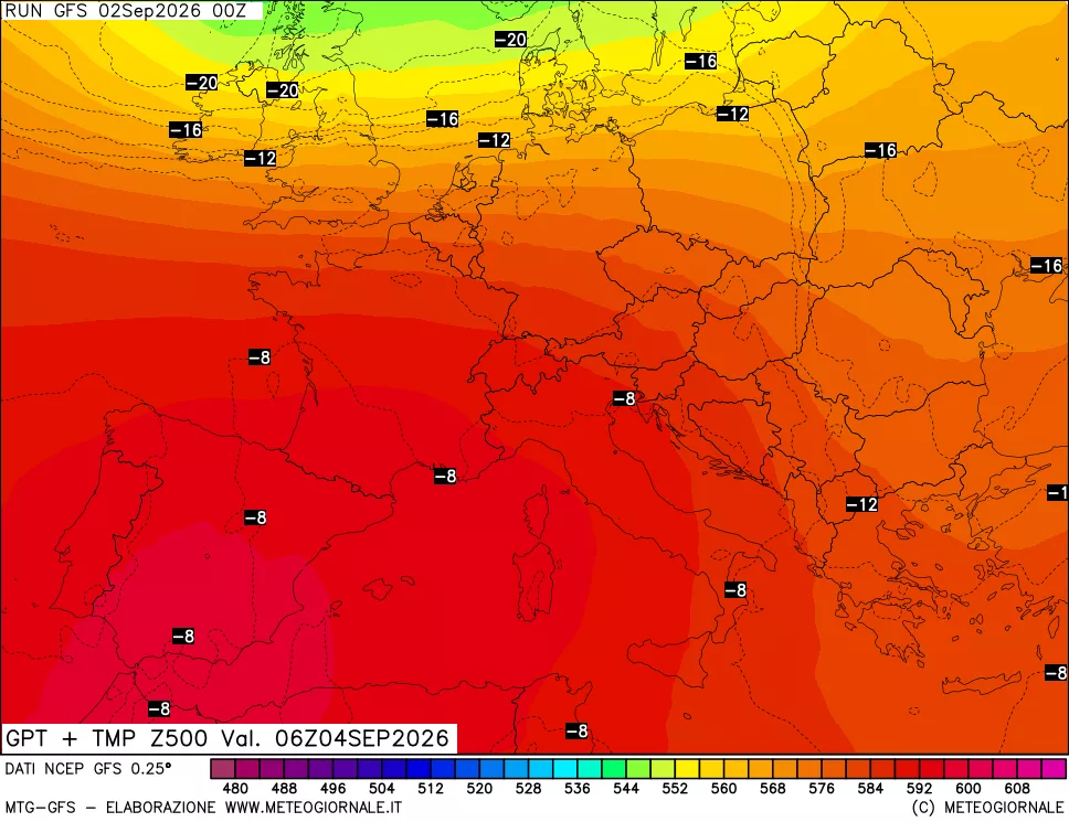 mappa 500 hPa GPT + Temp