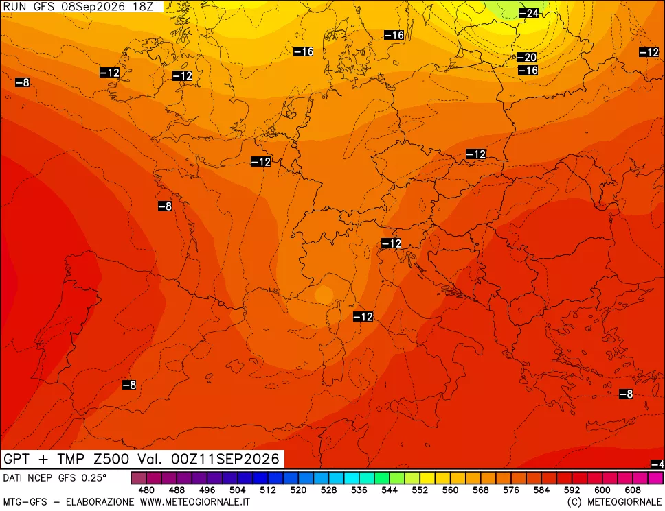 mappa 500 hPa GPT + Temp