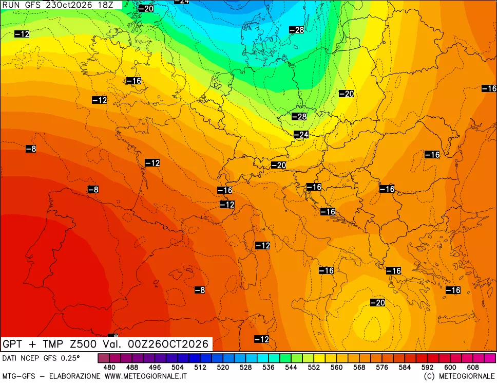 mappa 500 hPa GPT + Temp