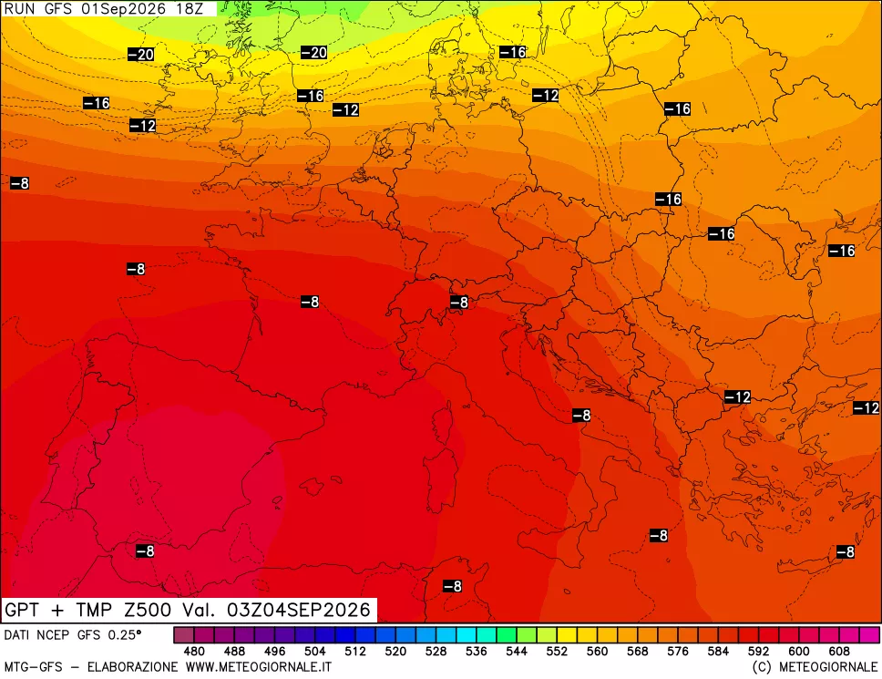 mappa 500 hPa GPT + Temp
