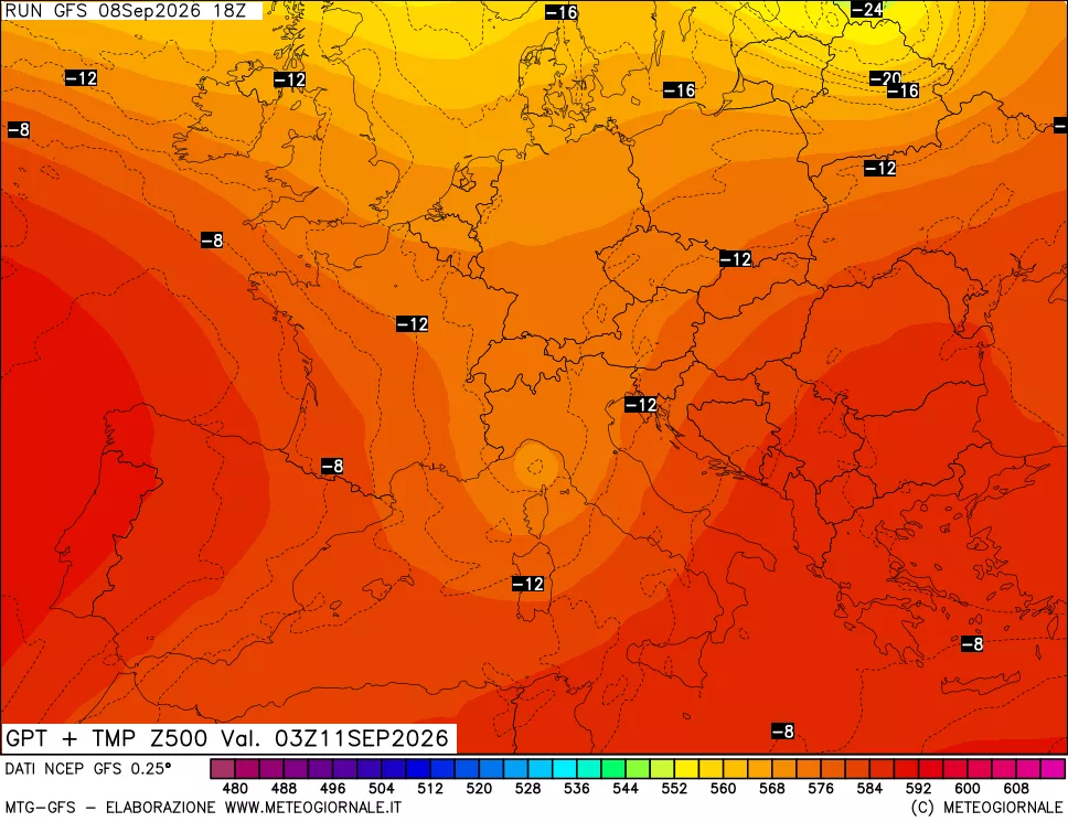 mappa 500 hPa GPT + Temp
