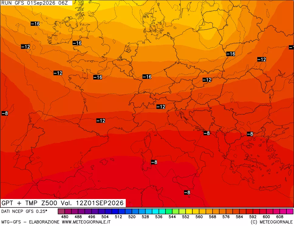 mappa 500 hPa GPT + Temp