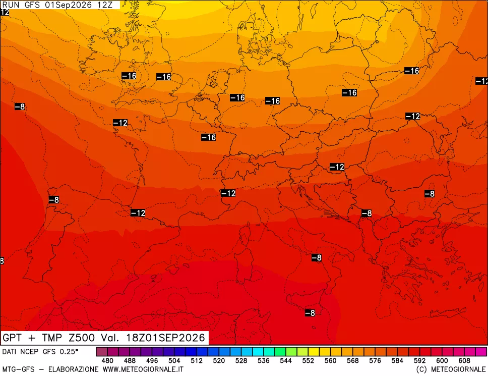 mappa 500 hPa GPT + Temp