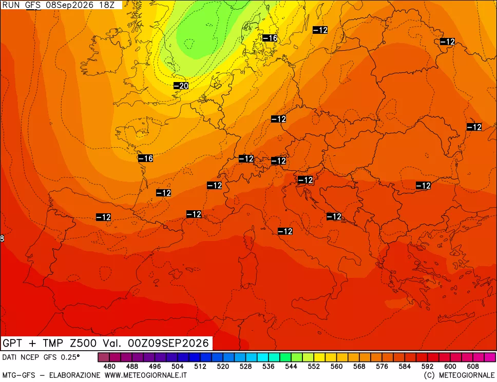 mappa 500 hPa GPT + Temp
