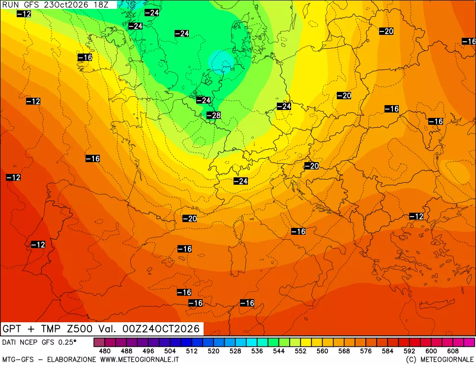 mappa 500 hPa GPT + Temp