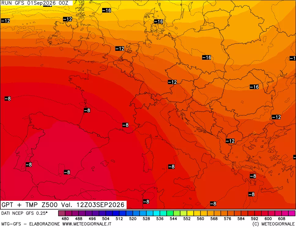 mappa 500 hPa GPT + Temp