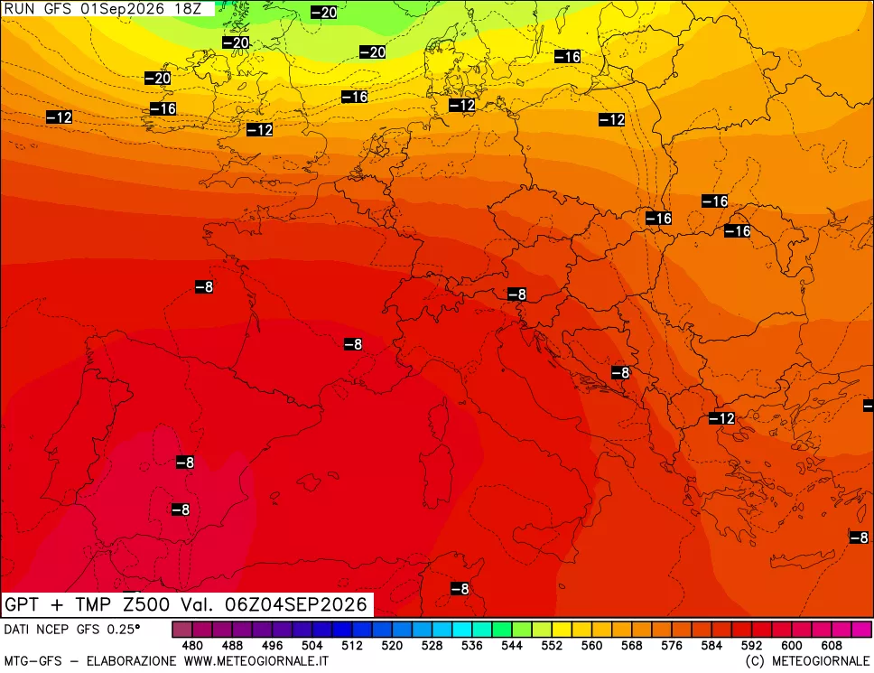 mappa 500 hPa GPT + Temp