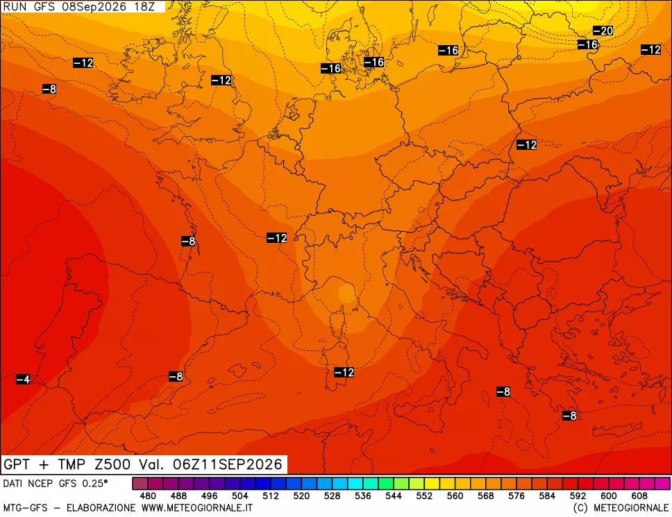 mappa 500 hPa GPT + Temp