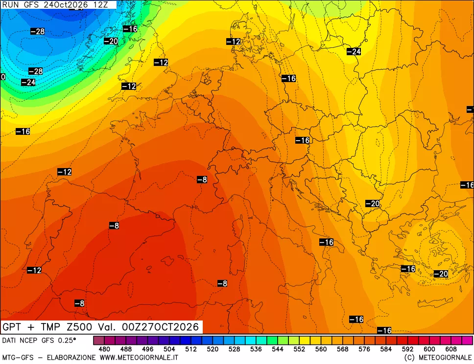 mappa 500 hPa GPT + Temp