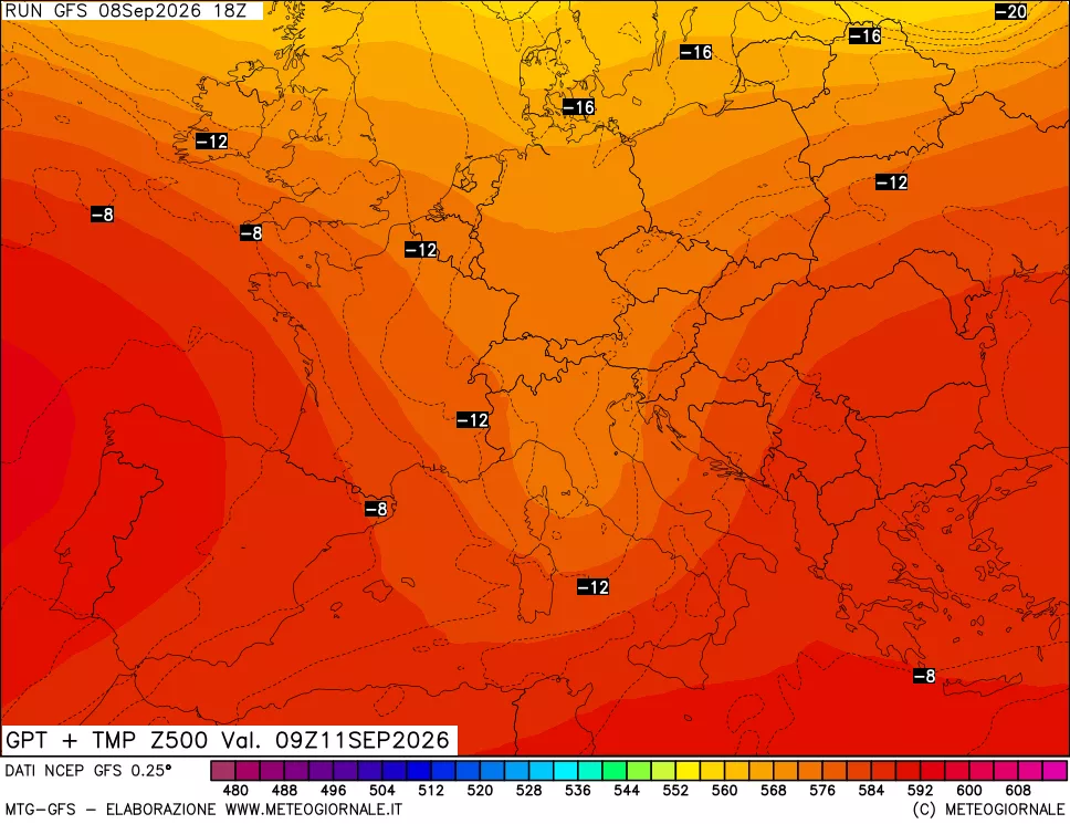 mappa 500 hPa GPT + Temp