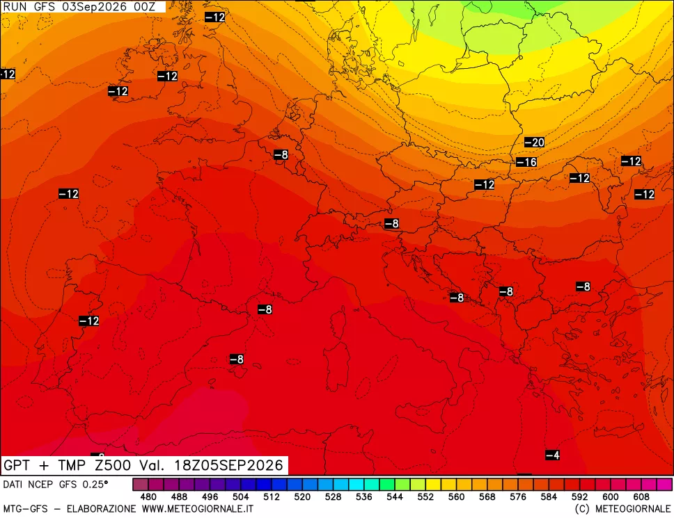 mappa 500 hPa GPT + Temp