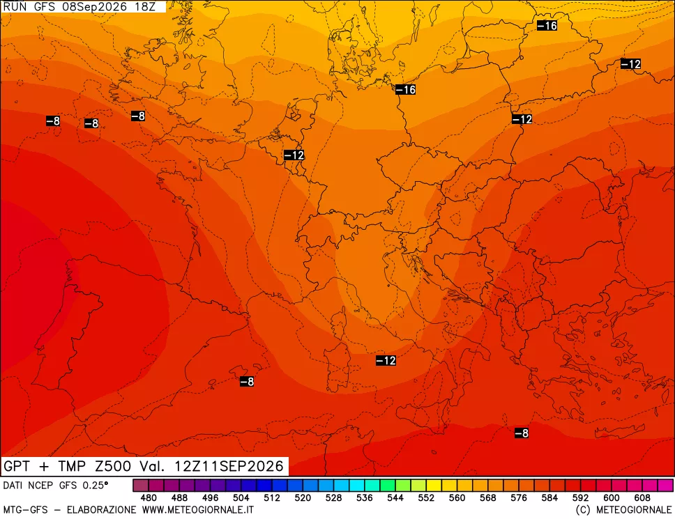 mappa 500 hPa GPT + Temp