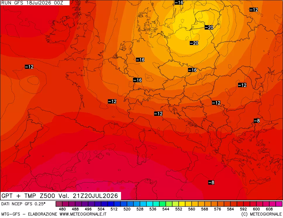 mappa 500 hPa GPT + Temp