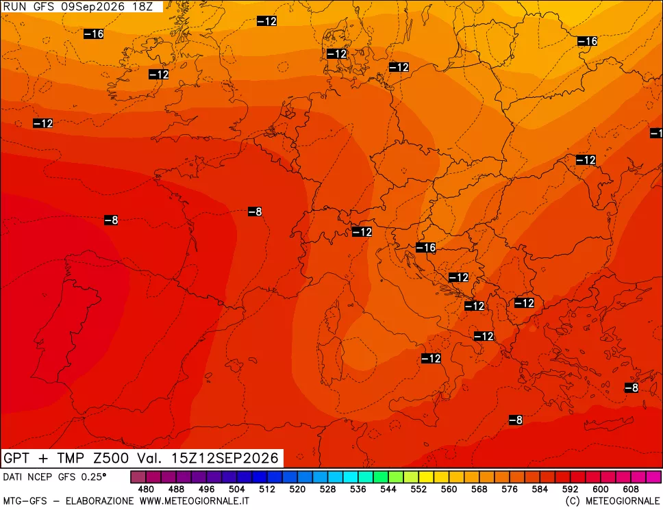 mappa 500 hPa GPT + Temp