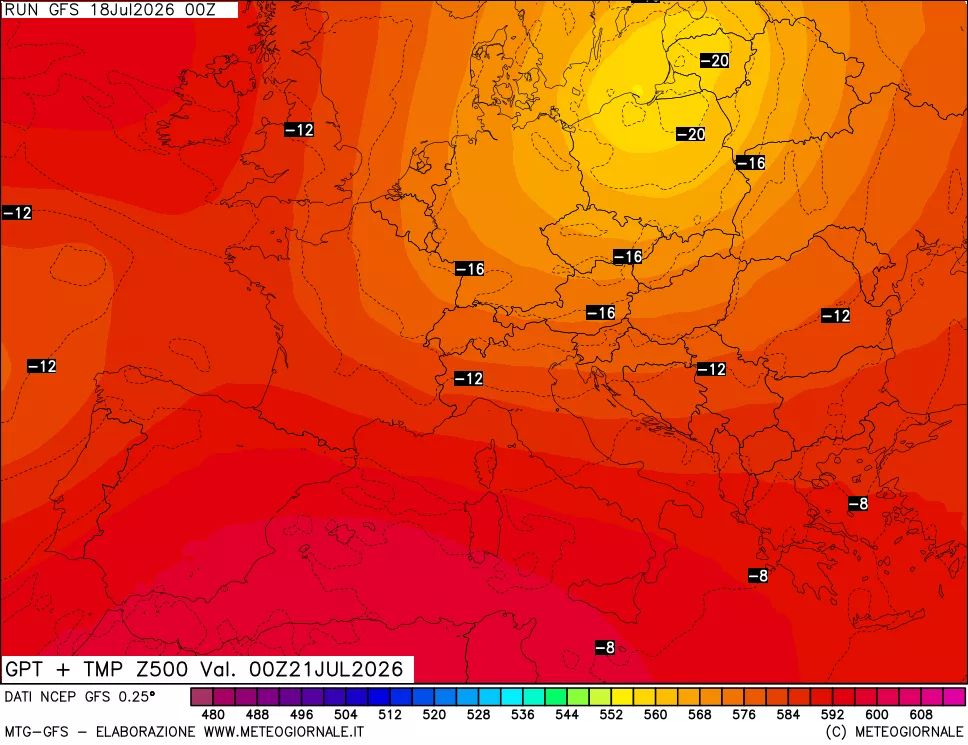 mappa 500 hPa GPT + Temp