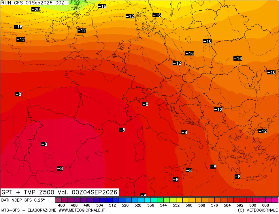 mappa 500 hPa GPT + Temp