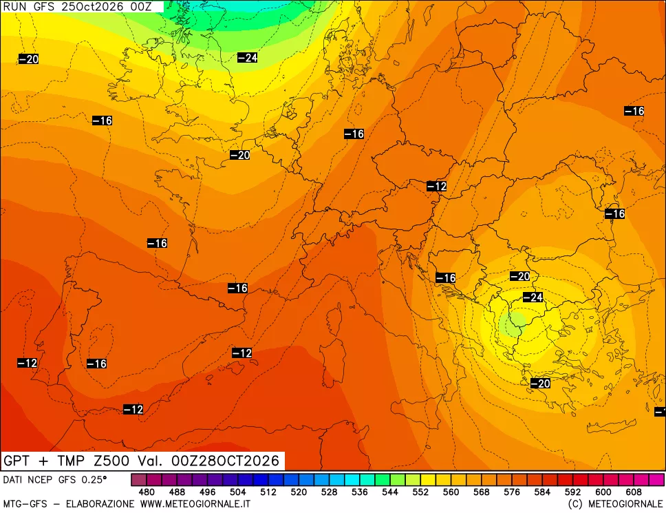 mappa 500 hPa GPT + Temp