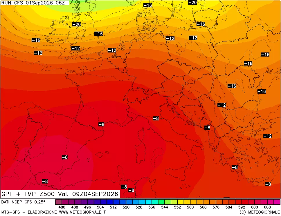 mappa 500 hPa GPT + Temp