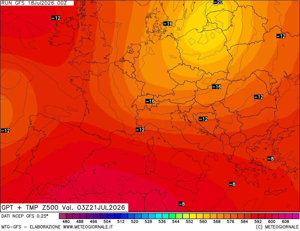 mappa 500 hPa GPT + Temp