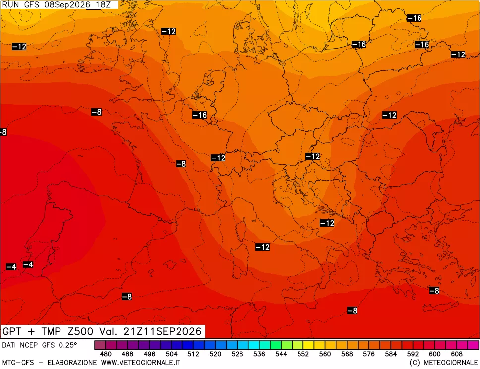 mappa 500 hPa GPT + Temp