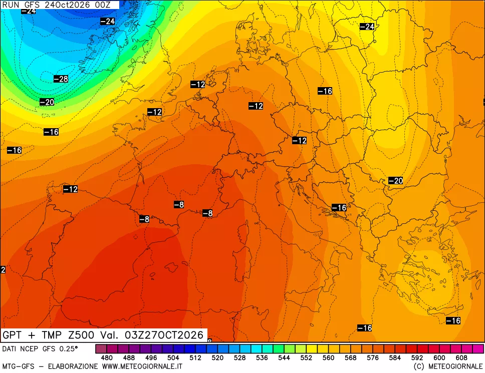 mappa 500 hPa GPT + Temp
