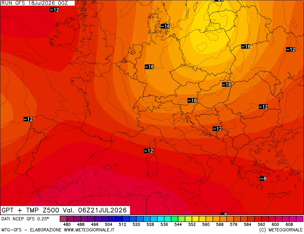 mappa 500 hPa GPT + Temp