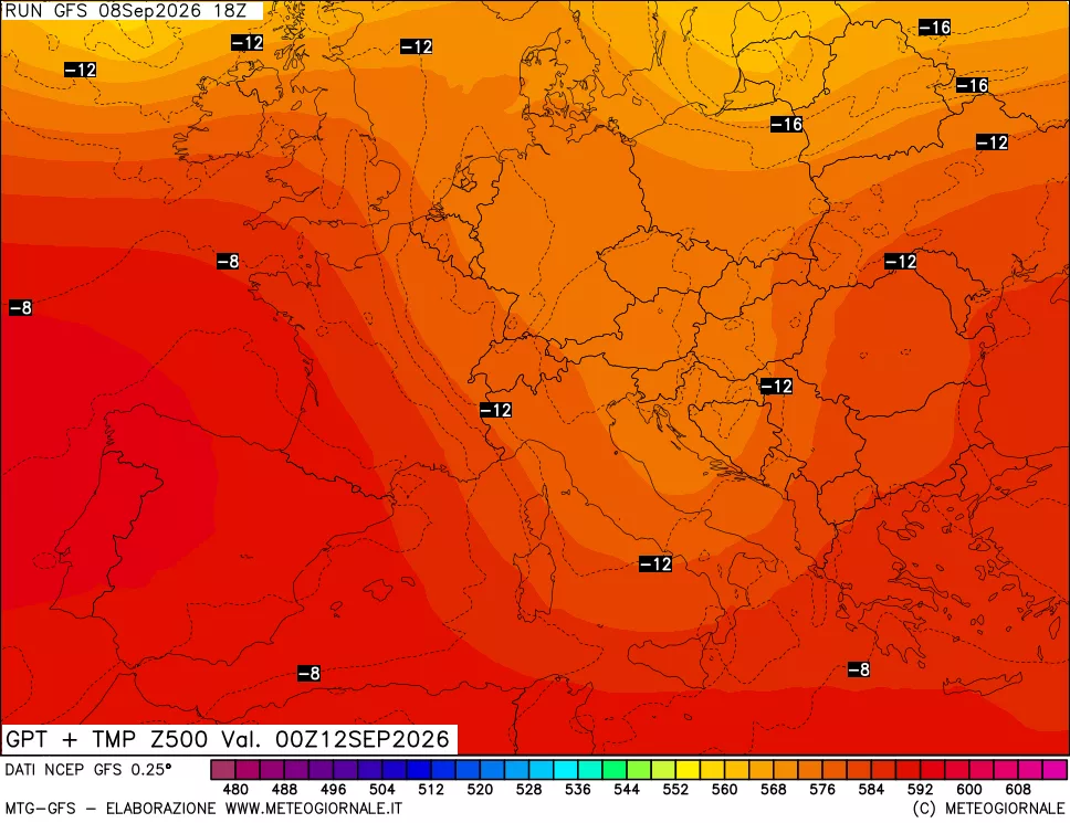 mappa 500 hPa GPT + Temp