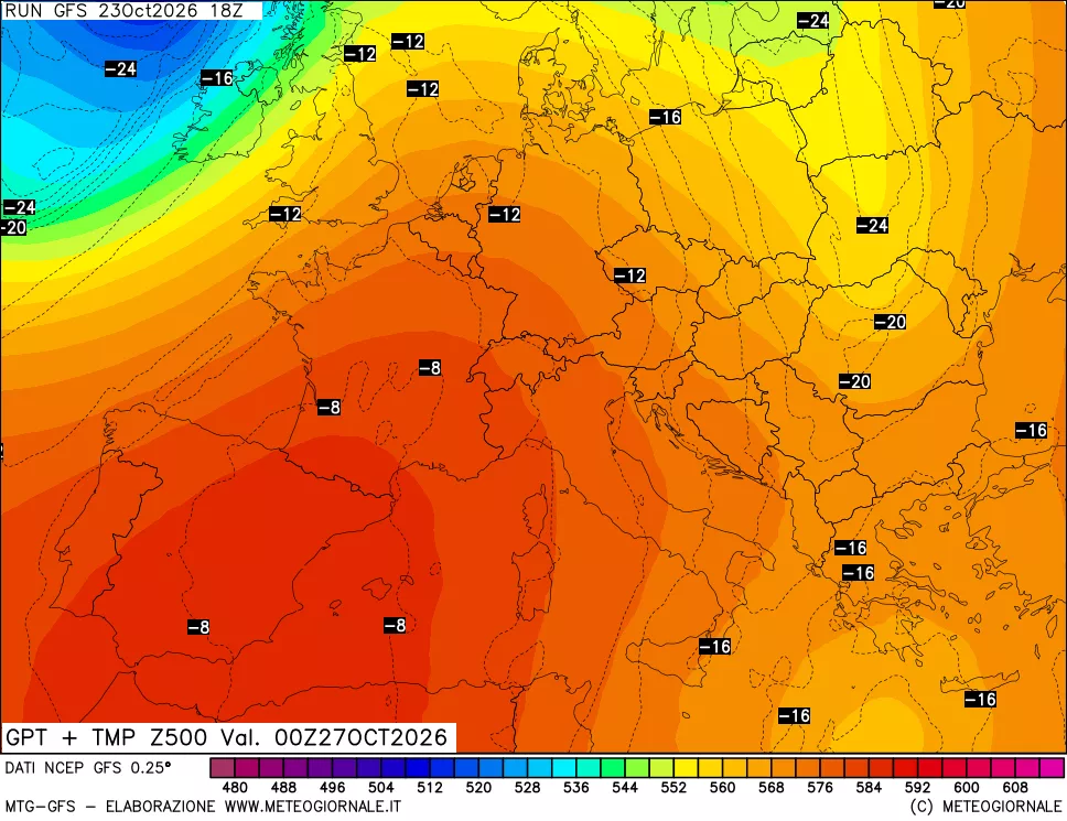 mappa 500 hPa GPT + Temp