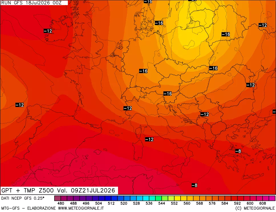 mappa 500 hPa GPT + Temp