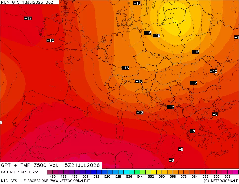 mappa 500 hPa GPT + Temp