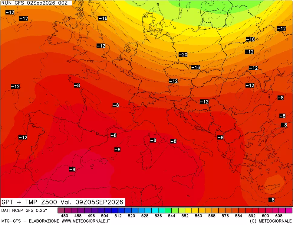 mappa 500 hPa GPT + Temp