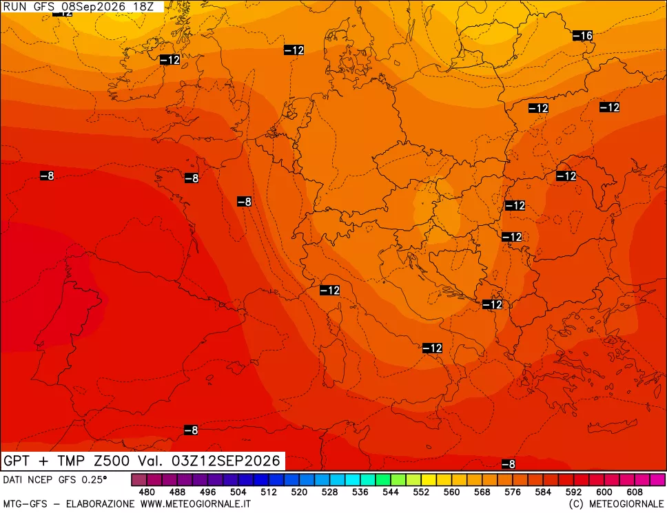mappa 500 hPa GPT + Temp