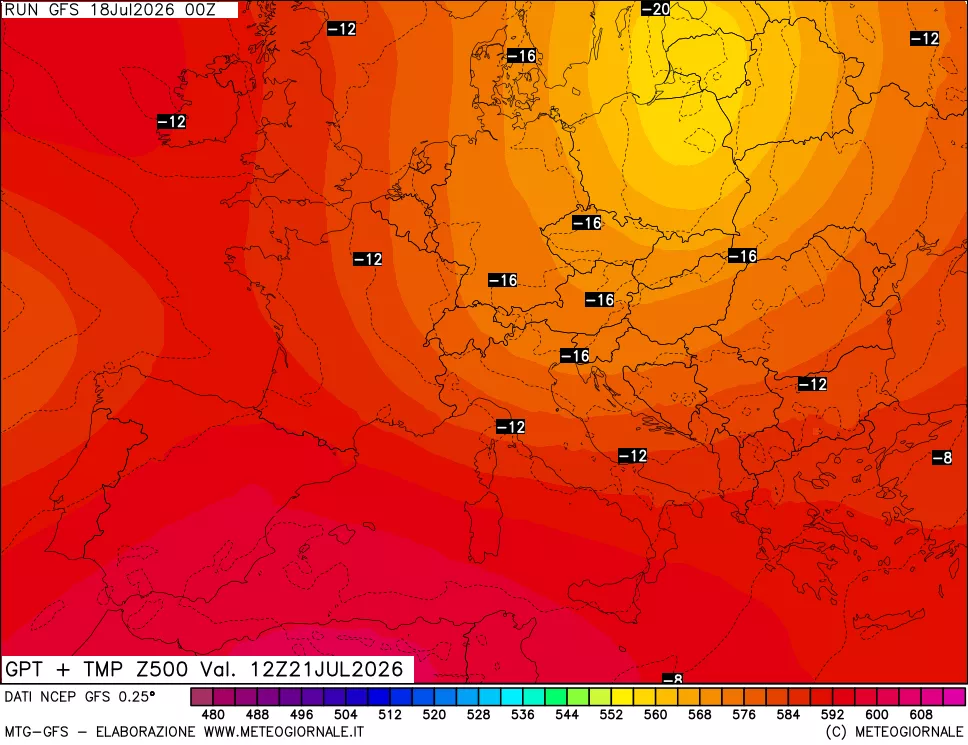 mappa 500 hPa GPT + Temp