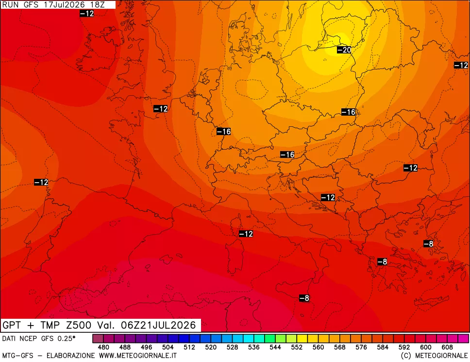 mappa 500 hPa GPT + Temp