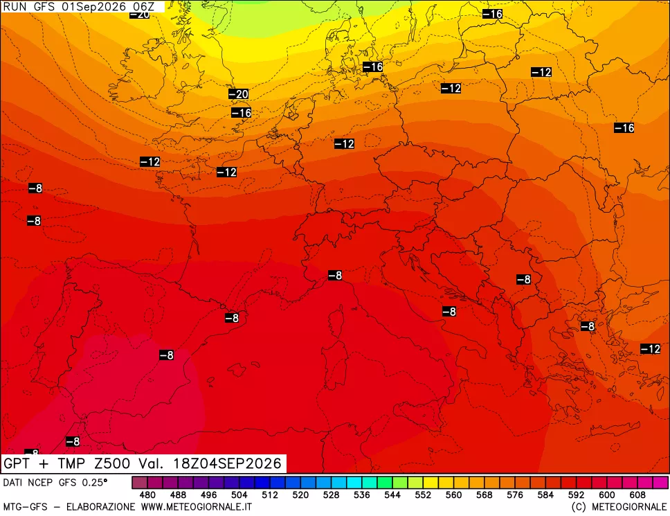 mappa 500 hPa GPT + Temp