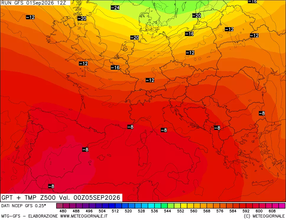 mappa 500 hPa GPT + Temp