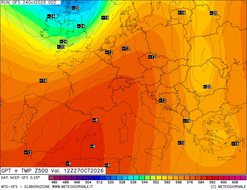 mappa 500 hPa GPT + Temp