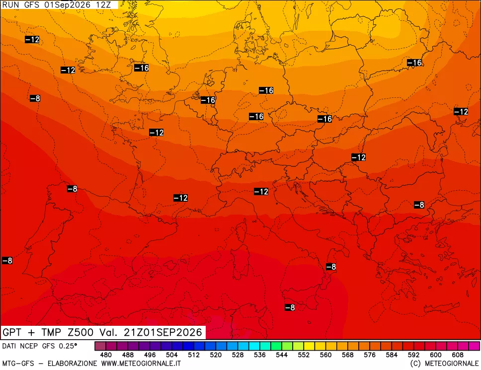 mappa 500 hPa GPT + Temp