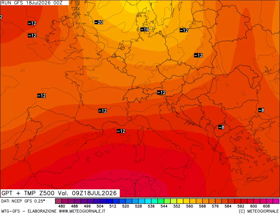 mappa 500 hPa GPT + Temp