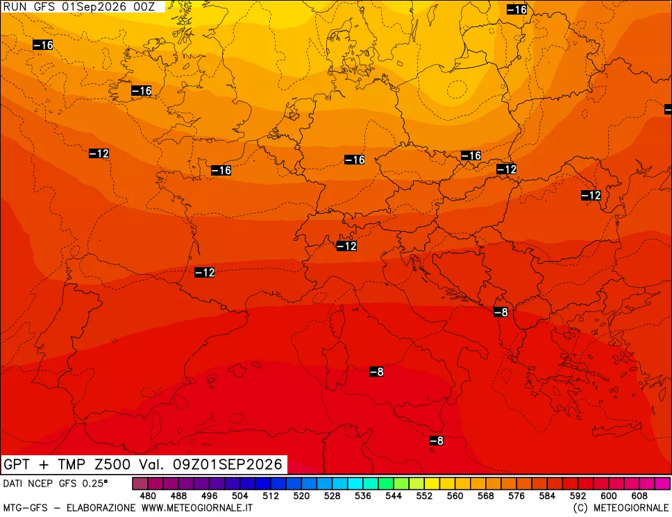 mappa 500 hPa GPT + Temp