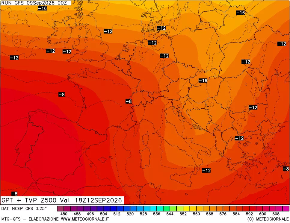 mappa 500 hPa GPT + Temp