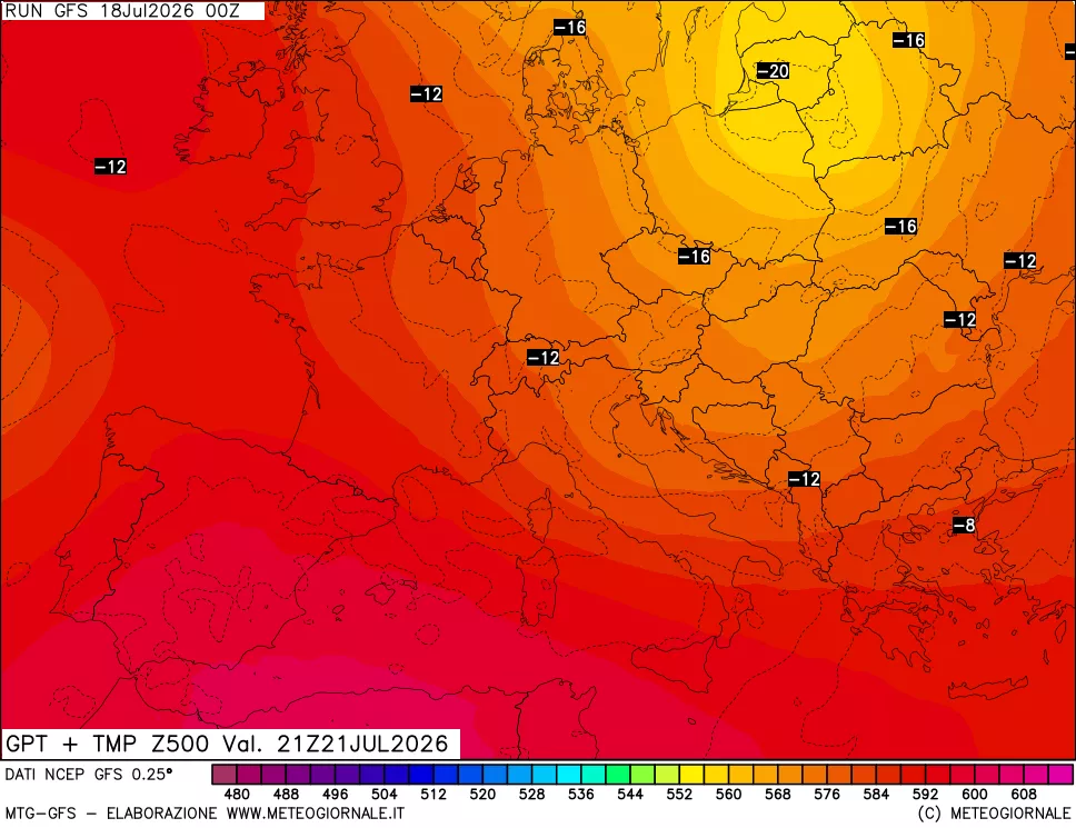 mappa 500 hPa GPT + Temp